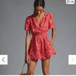 Anthropologie Red and White Mini Dress